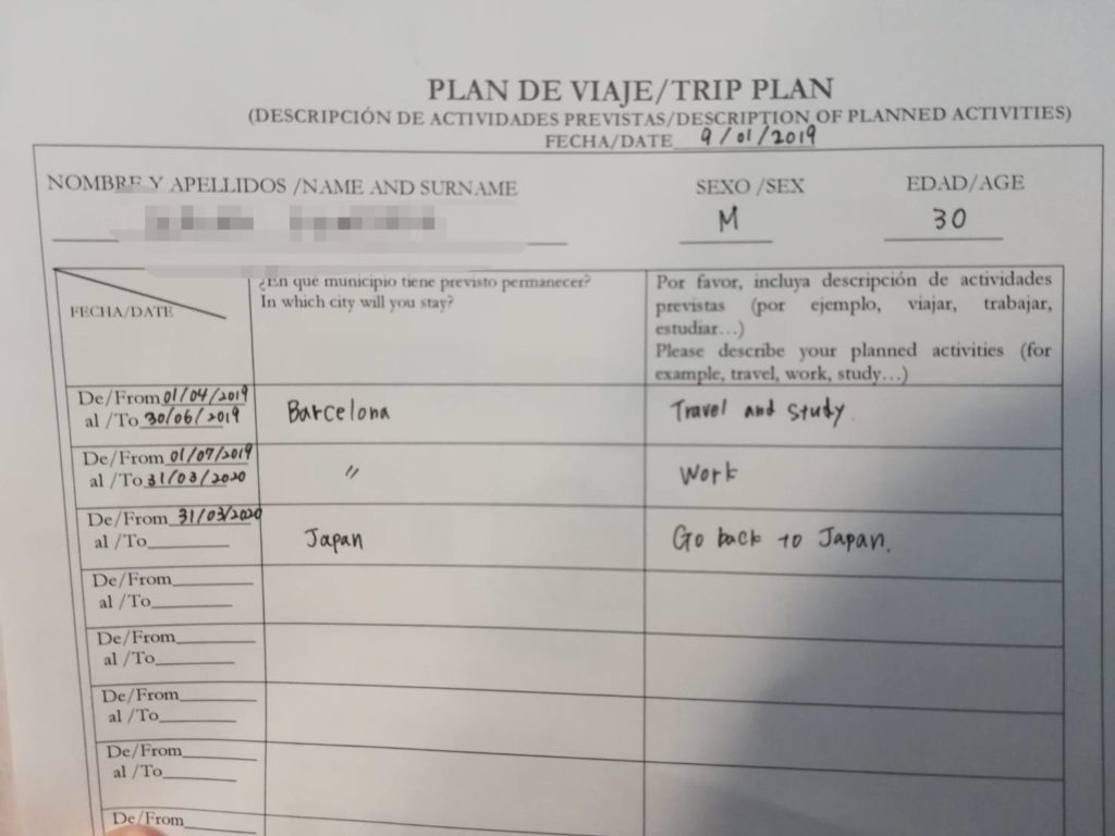 スペインワーホリ　申請資料　旅行計画書